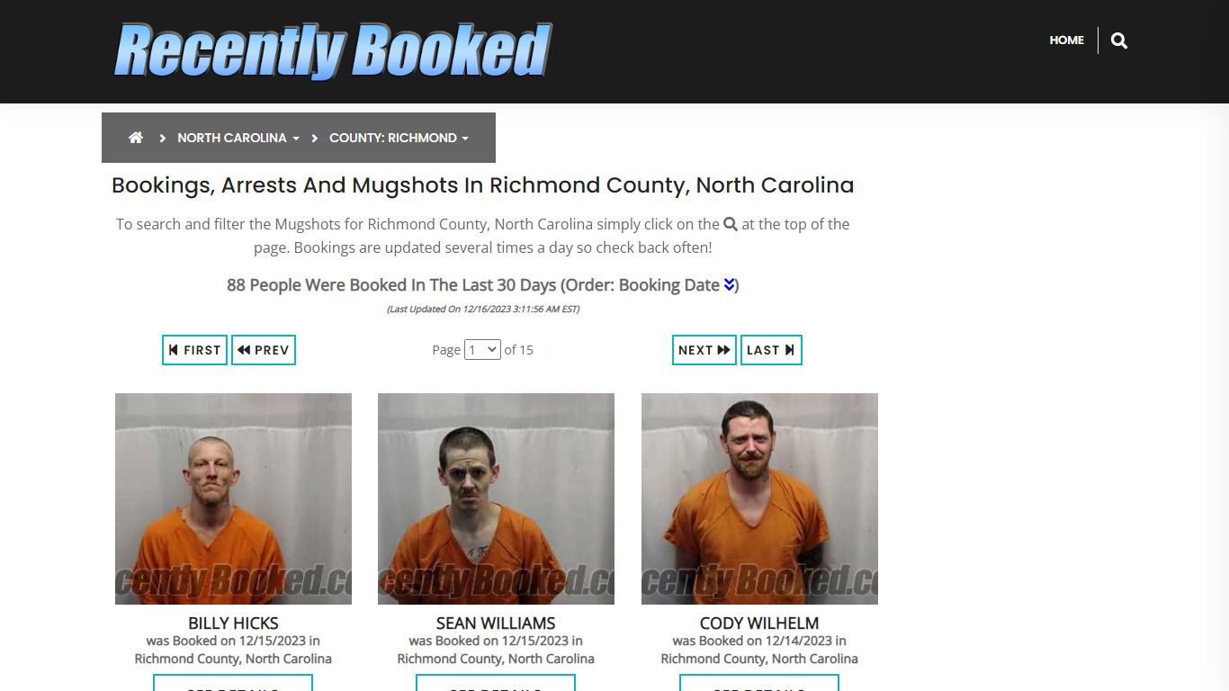 Bookings, Arrests and Mugshots in Richmond County, North Carolina