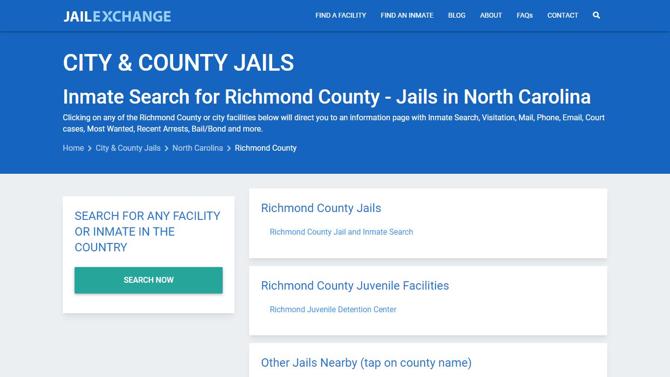 Inmate Search for Richmond County | Jails in North Carolina - Jail Exchange